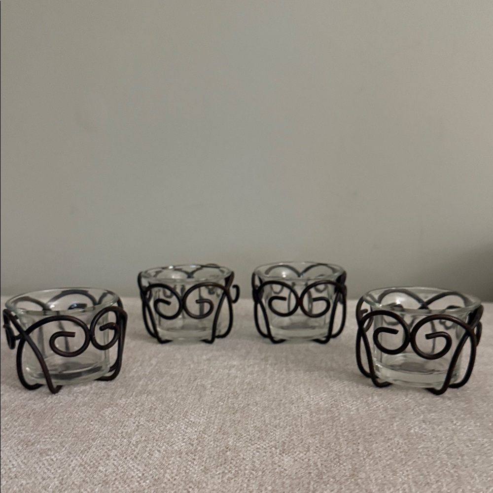 Southern Living At Home Black Metal and Glass Votive Holders Set of 4.